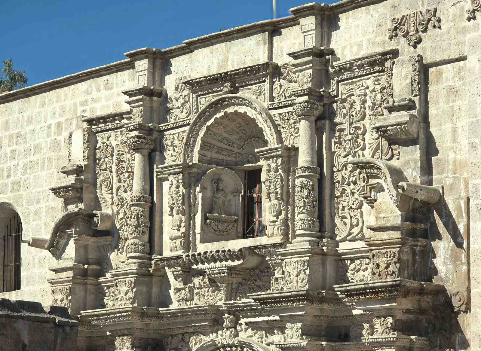 Carved stone portal on a historic San Antonio mission church