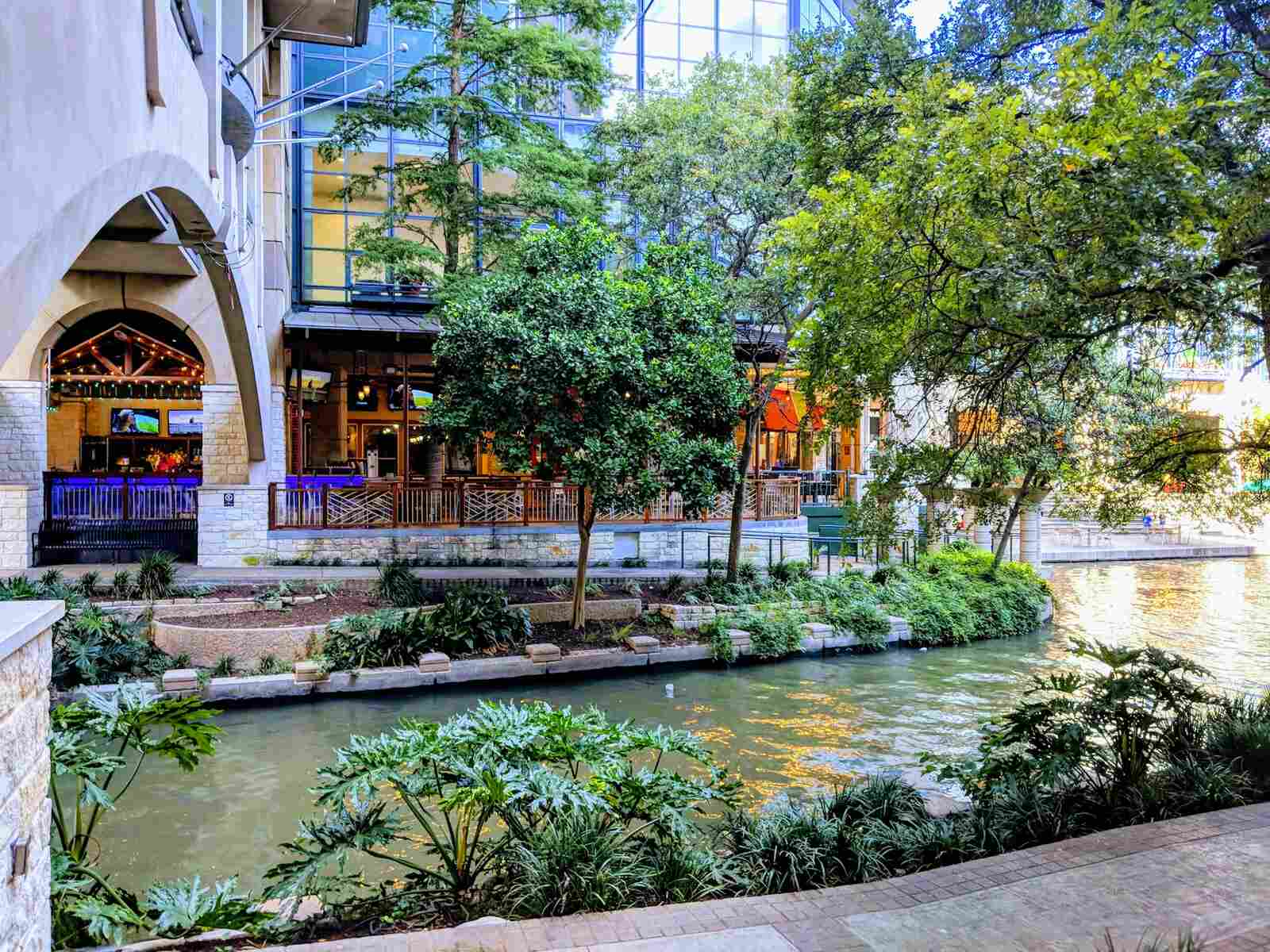 Landscaped river path and plantings along the San Antonio River